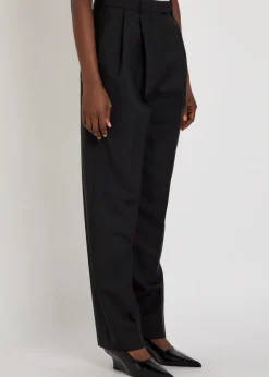 Pleated tapered-leg wool and mohair-blend trousers