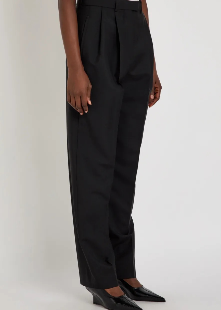 Pleated tapered-leg wool and mohair-blend trousers