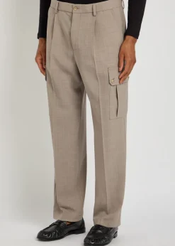 Pleated tapered-leg wool trousers