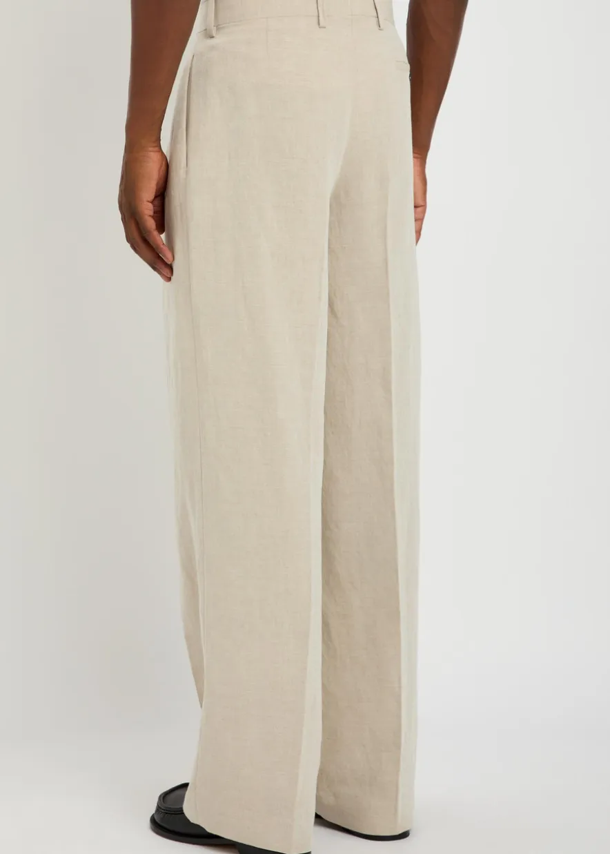 Pleated wide-leg linen-blend trousers