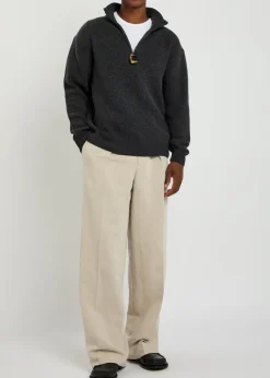 Pleated wide-leg linen-blend trousers