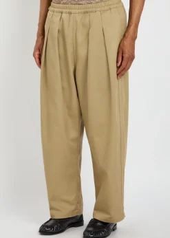 Pleated wide-leg twill cropped trousers