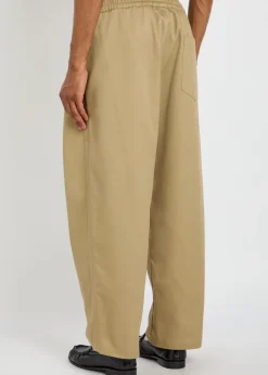 Pleated wide-leg twill cropped trousers