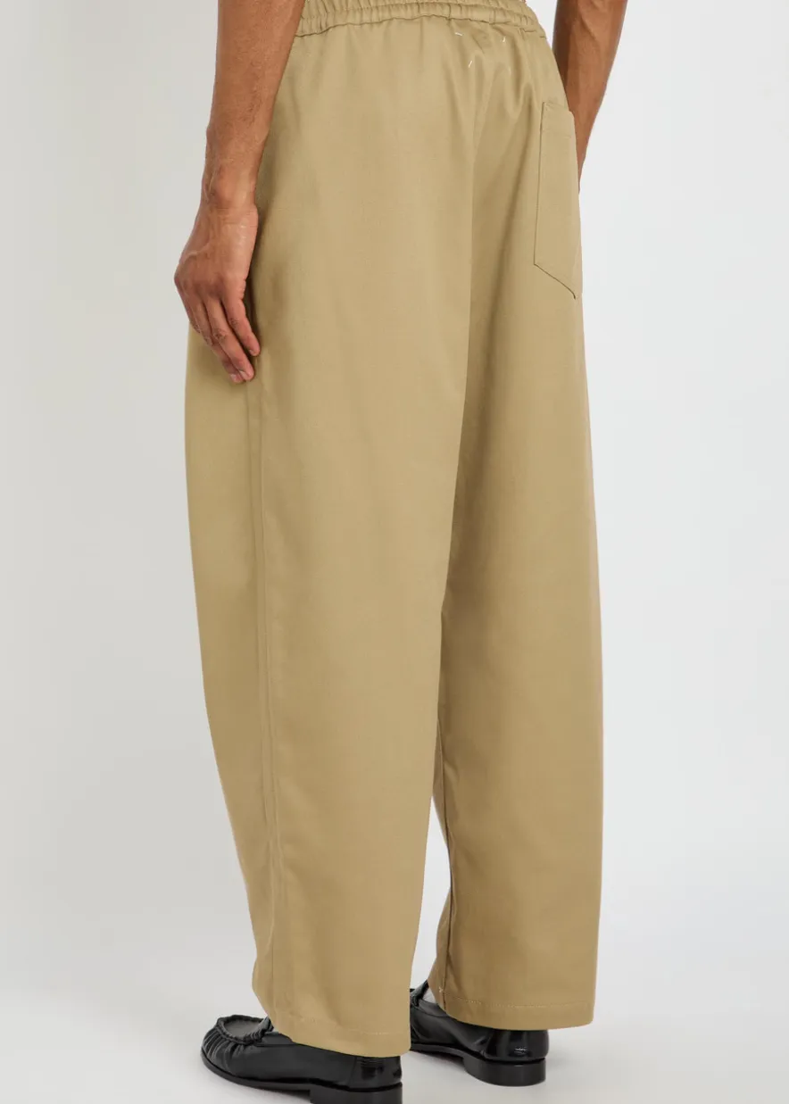Pleated wide-leg twill cropped trousers