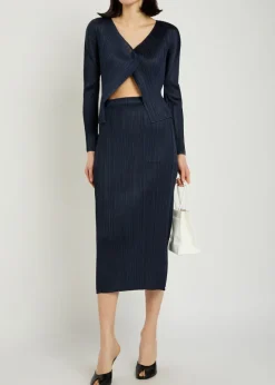 Pleated woven midi skirt