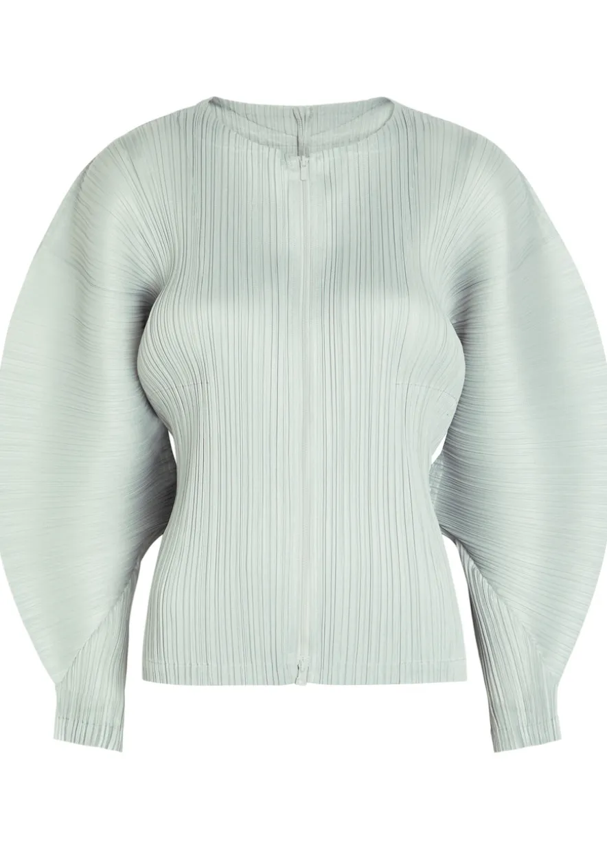 Pleated zip-through woven top