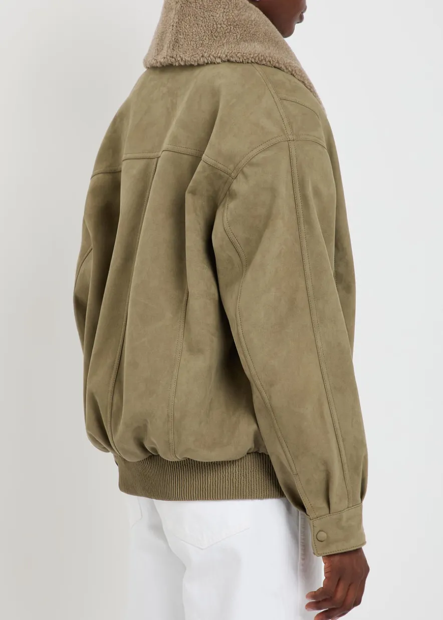 Plush-trim wrap faux suede jacket