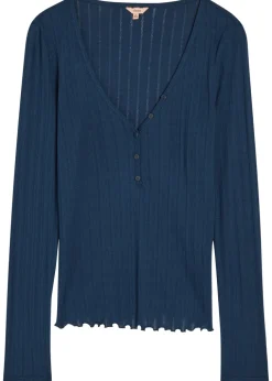 Pointelle-knit henley top