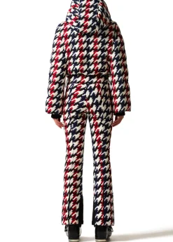 Polar houndstooth flared-leg ski suit
