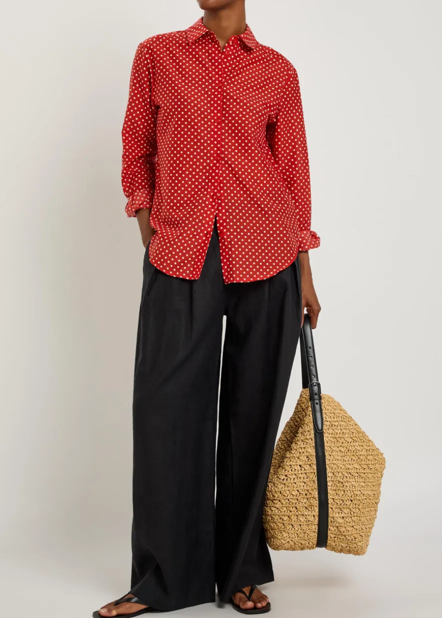 Polka dot cotton and silk-blend shirt