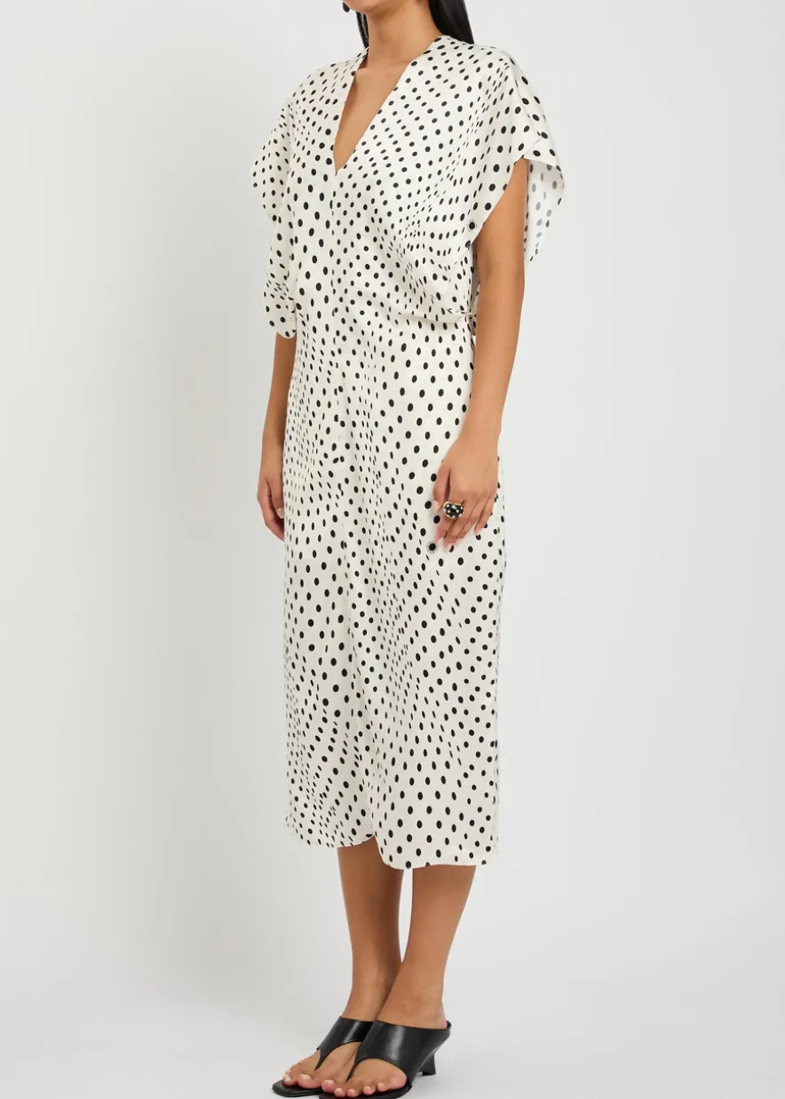 Polka-dot satin midi dress
