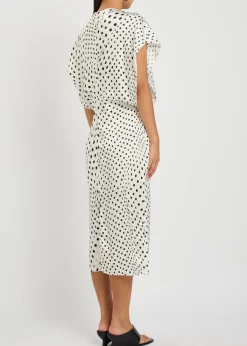 Polka-dot satin midi dress