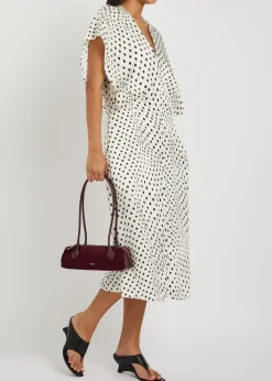 Polka-dot satin midi dress