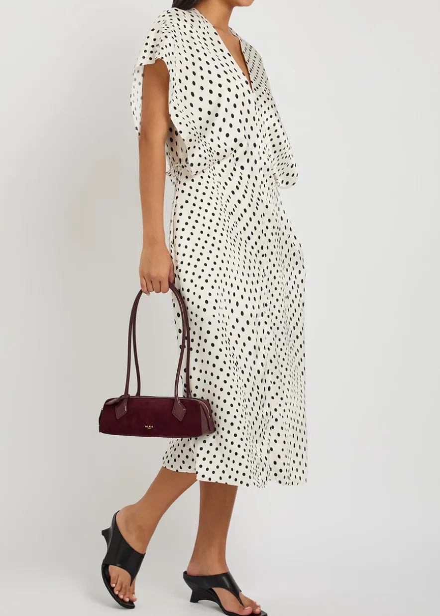 Polka-dot satin midi dress