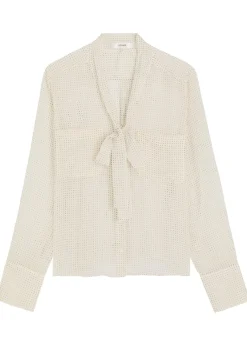 Polka-dot tie-neck silk blouse