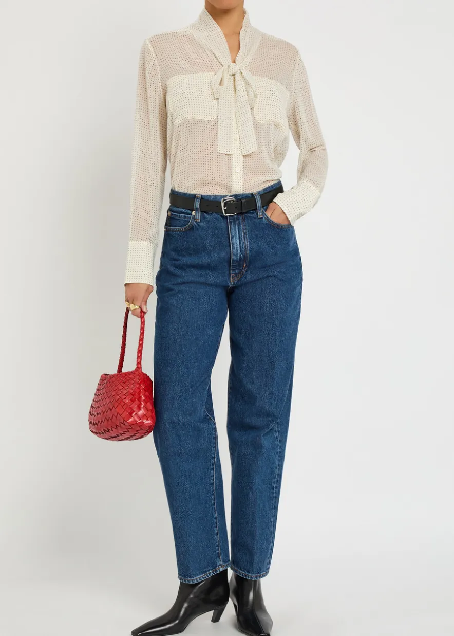 Polka-dot tie-neck silk blouse