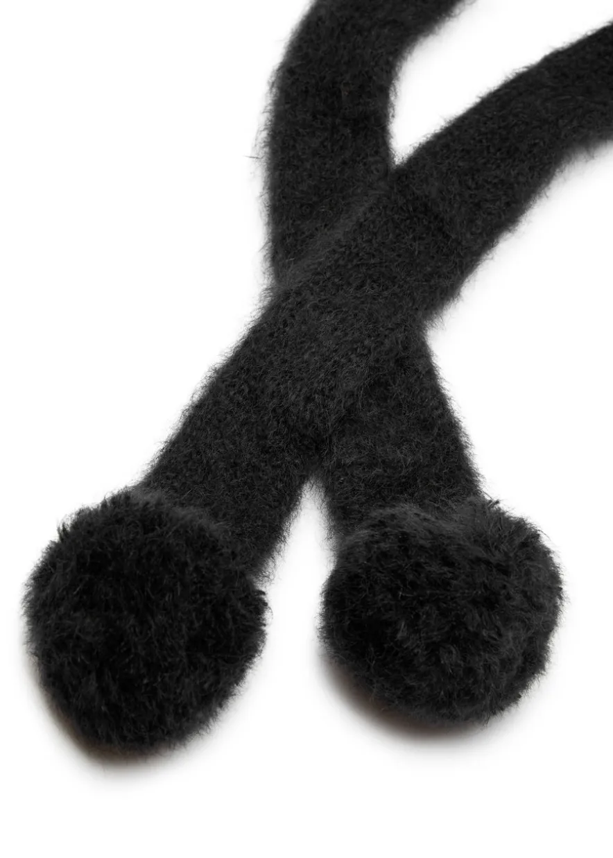 Pom-pom brushed mohair-blend hood