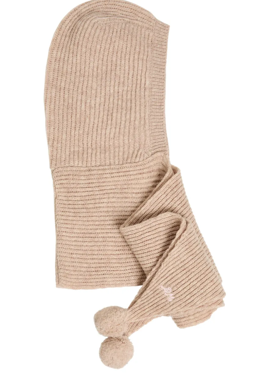 Pom-pom knit hood