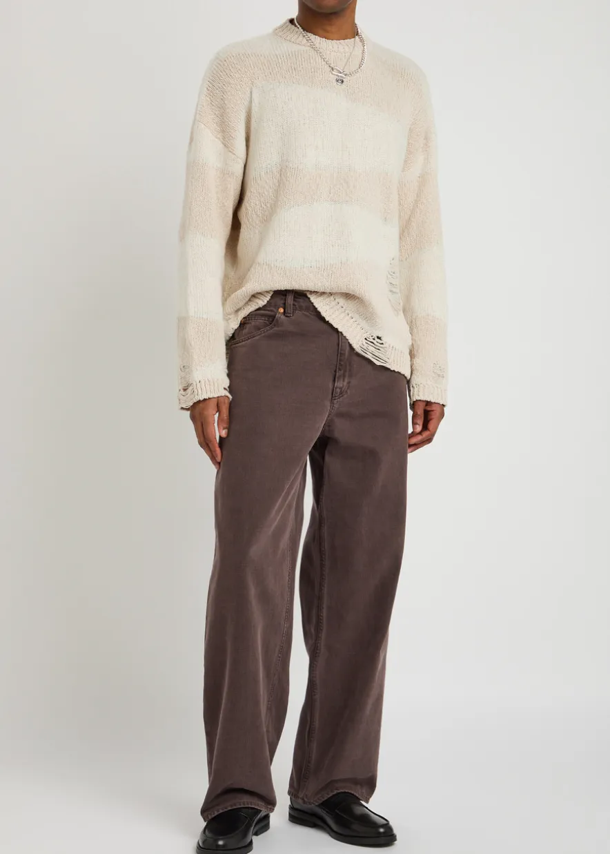 Popover Roundneck striped distressed cotton-blend jumper