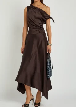 Portia asymmetric stretch-silk midi dress