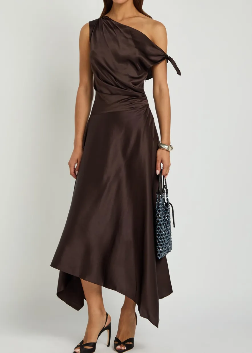 Portia asymmetric stretch-silk midi dress