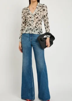 Portia Forest ruched mesh shirt