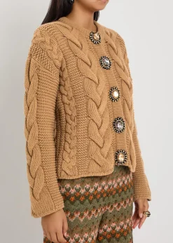 Portrait crystal-embellished wool-blend cardigan