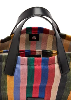 Port striped leather and canvas tote