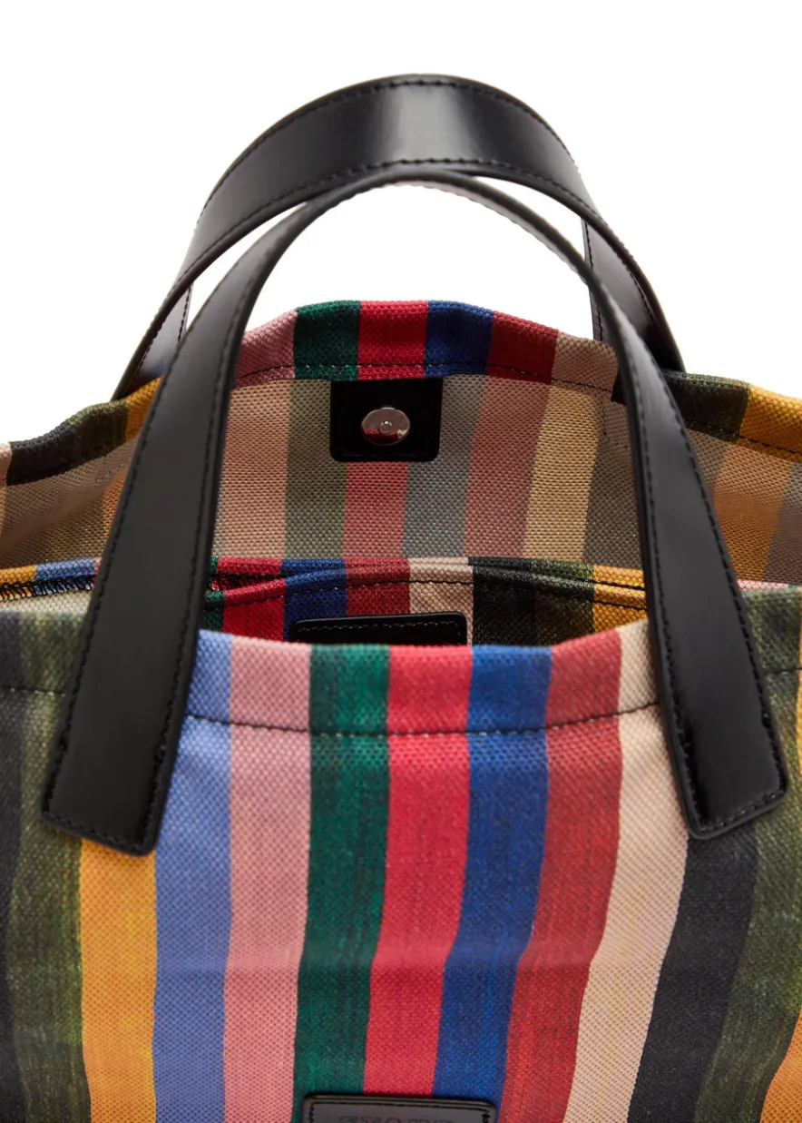 Port striped leather and canvas tote