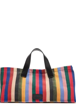 Port striped leather and canvas tote