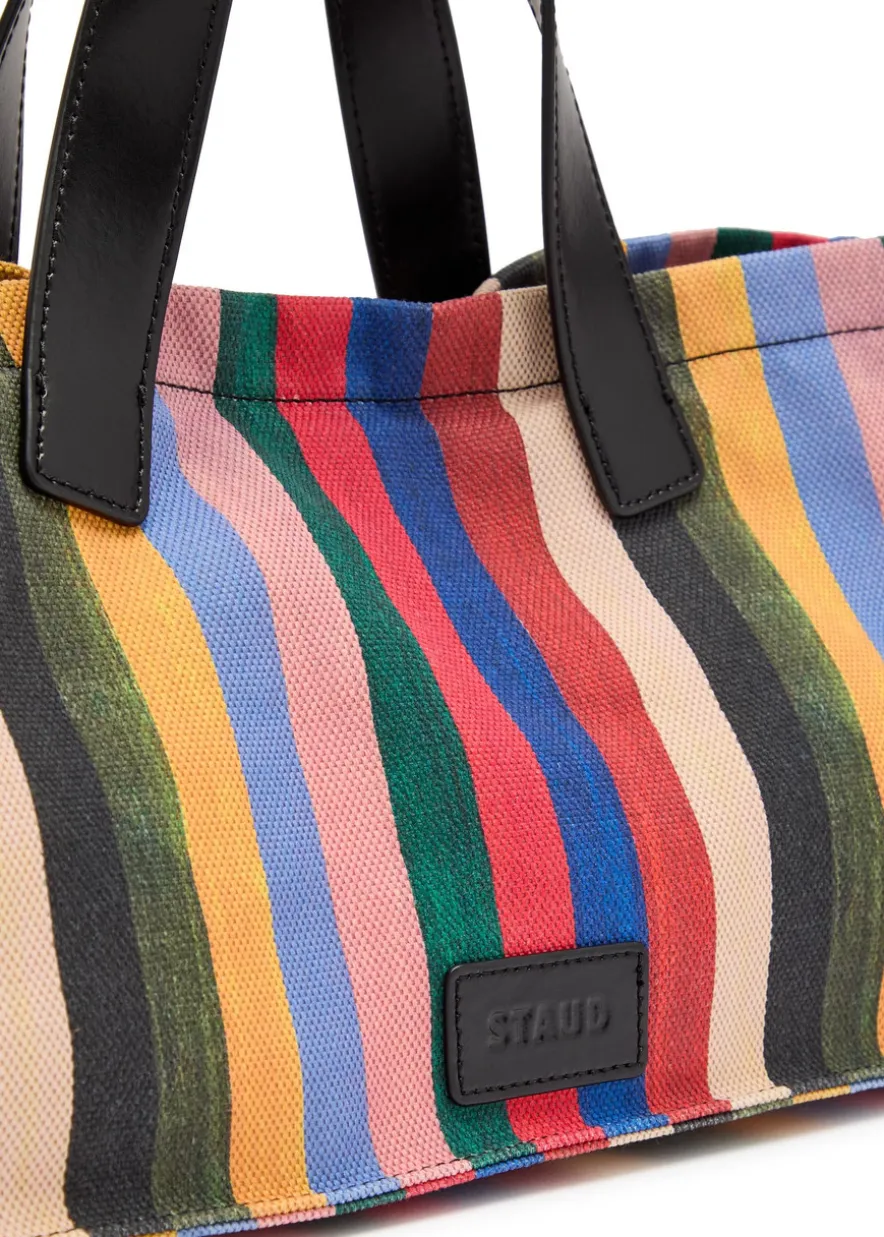 Port striped leather and canvas tote