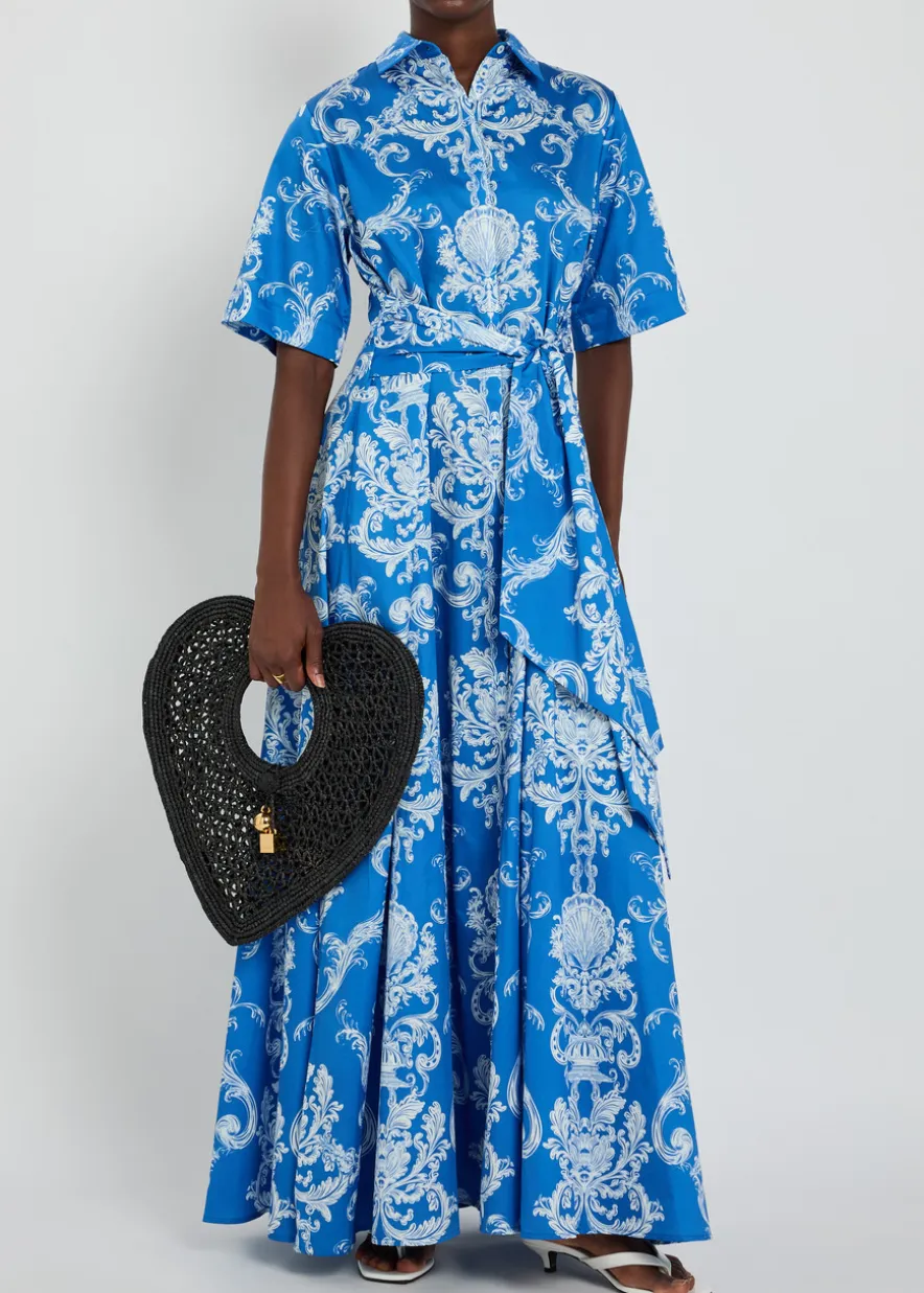 Posie printed belted cotton maxi shirt dress
