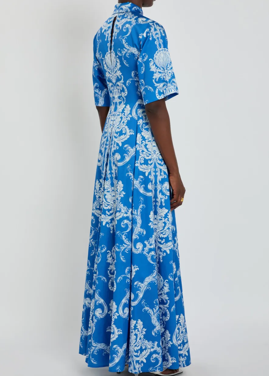 Posie printed belted cotton maxi shirt dress