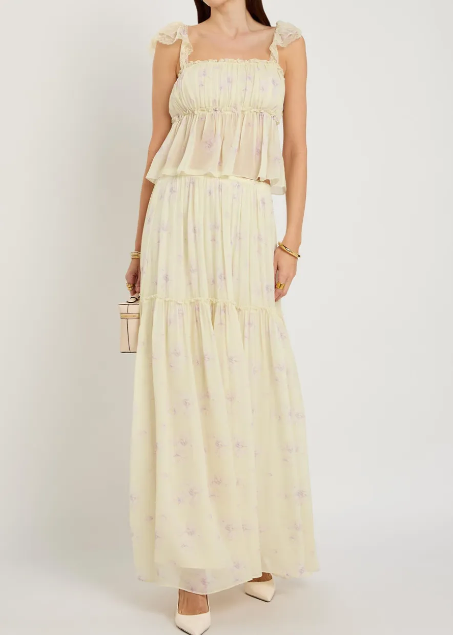 Positano floral-print georgette maxi skirt
