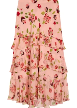 Preslee floral ruffled silk-chiffon midi skirt