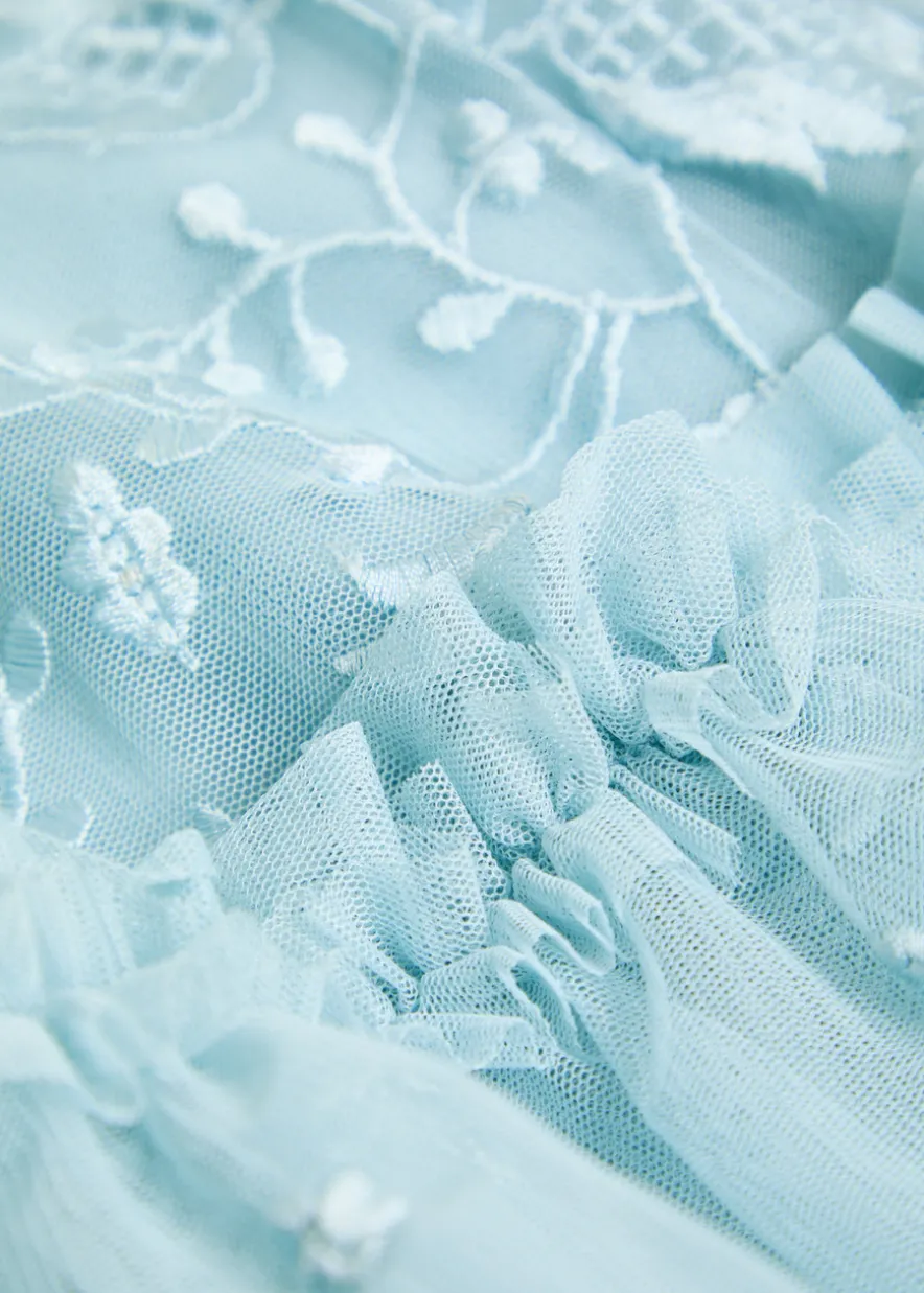 Primrose floral-embroidered tulle gown