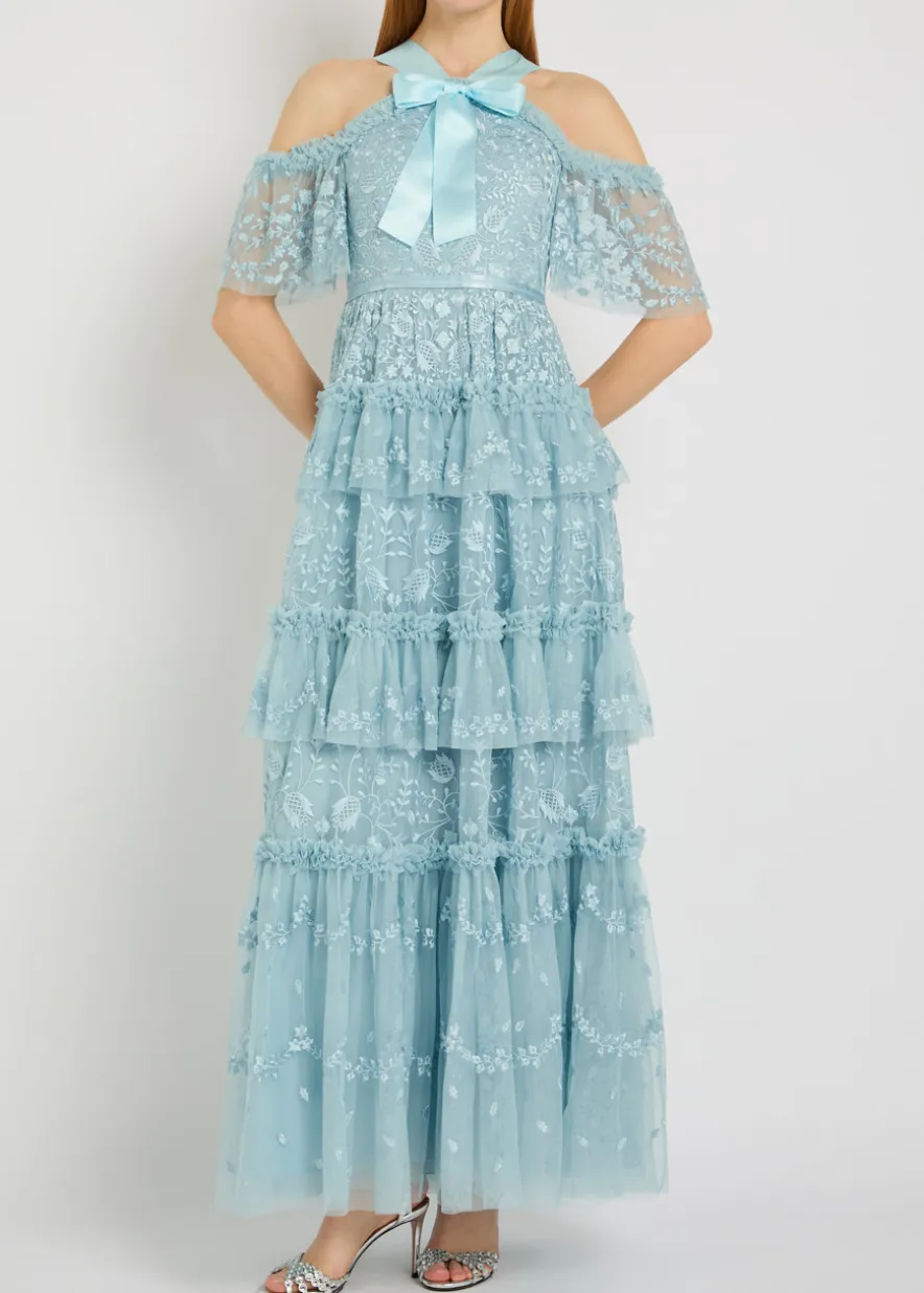Primrose floral-embroidered tulle gown