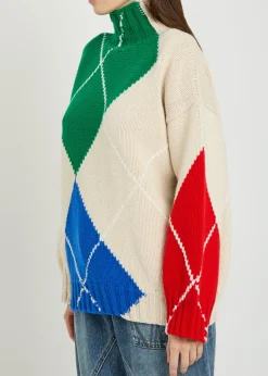 Pringle argyle high-neck wool jumper