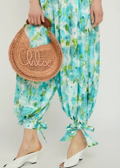 Printed balloon-leg silk trousers