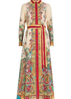 Printed belted cotton-poplin midi shirt dress