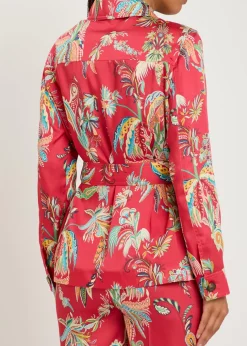 Printed belted satin jacket
