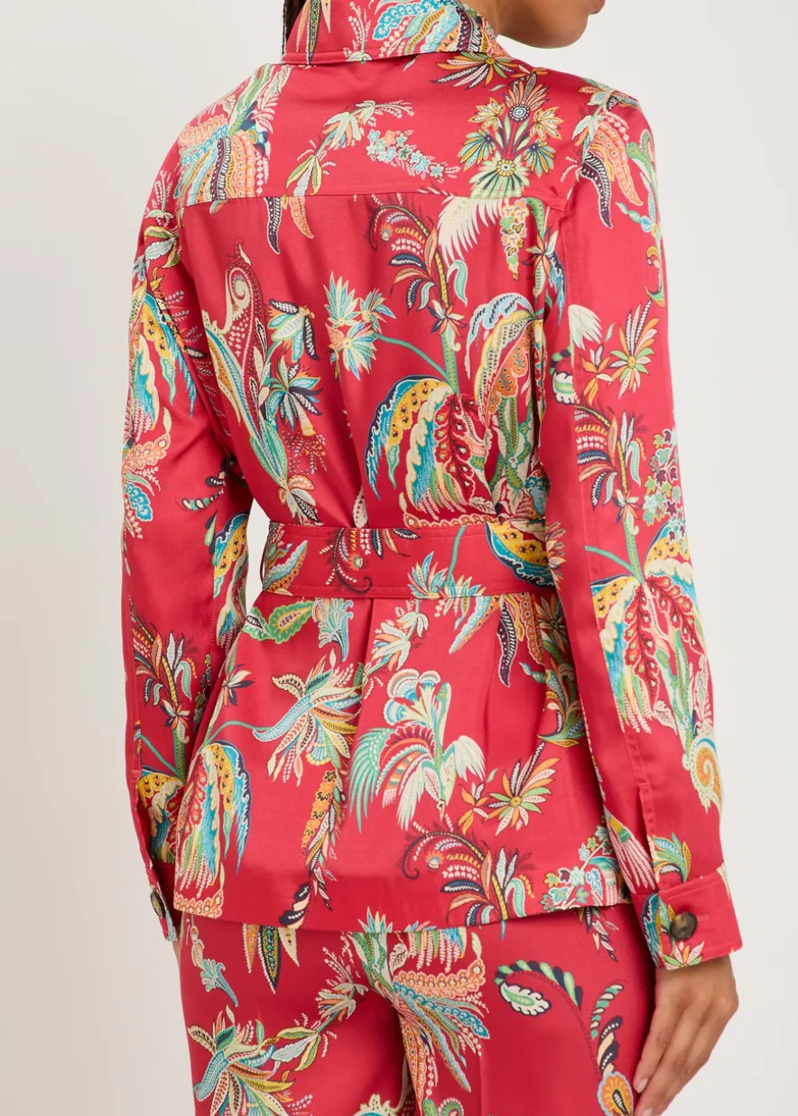 Printed belted satin jacket