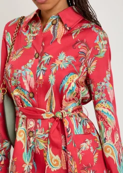 Printed belted satin jacket