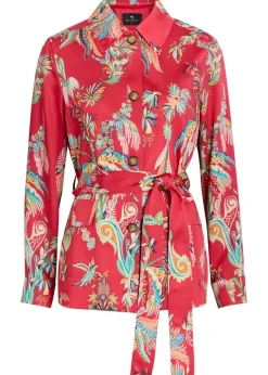 Printed belted satin jacket