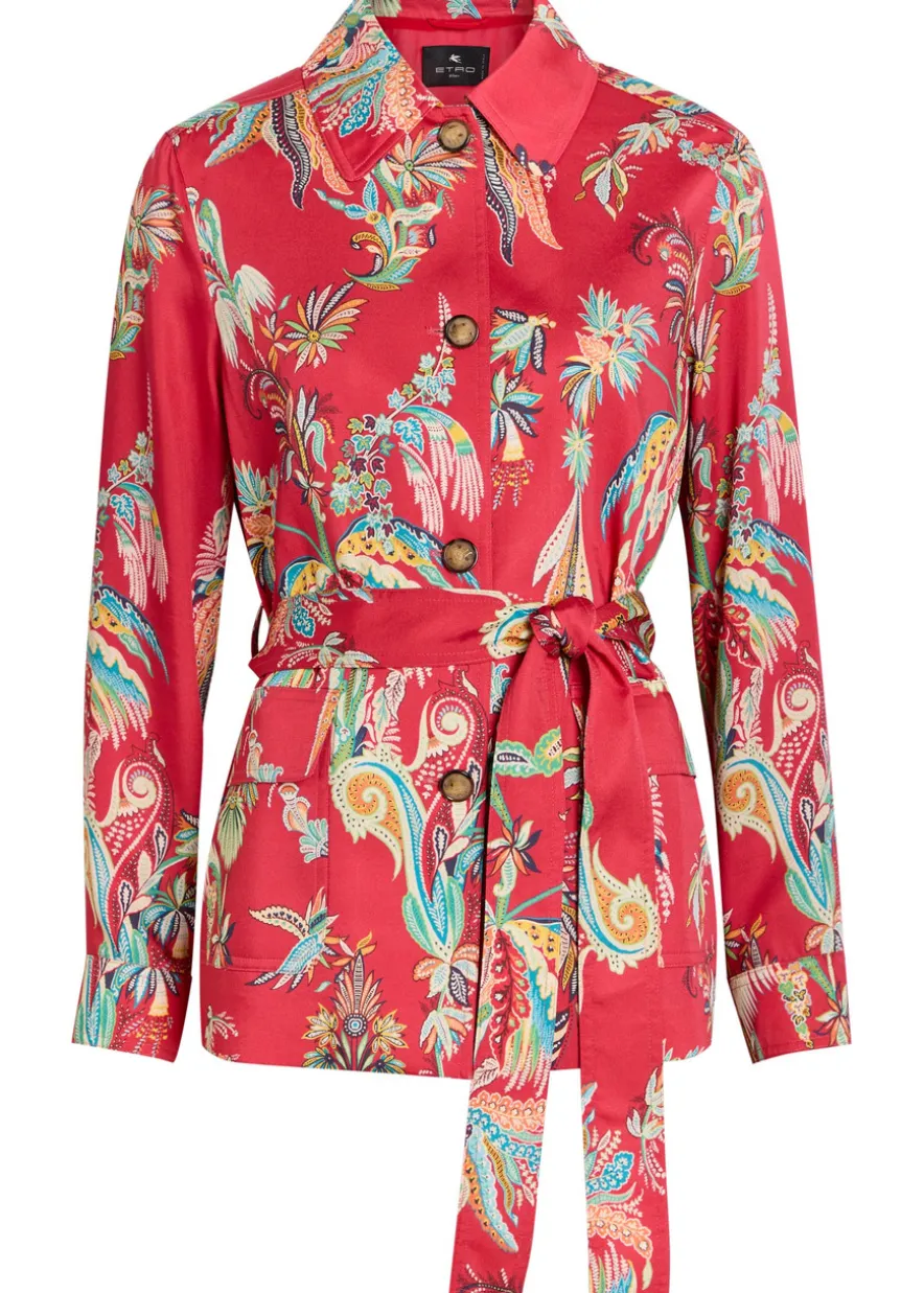 Printed belted satin jacket