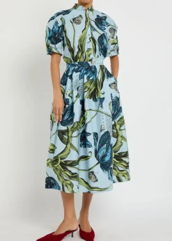 Printed cotton-poplin midi skirt