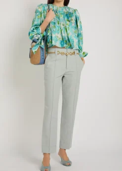 Printed cropped silk blouse