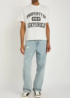 Printed distressed cotton T-shirt