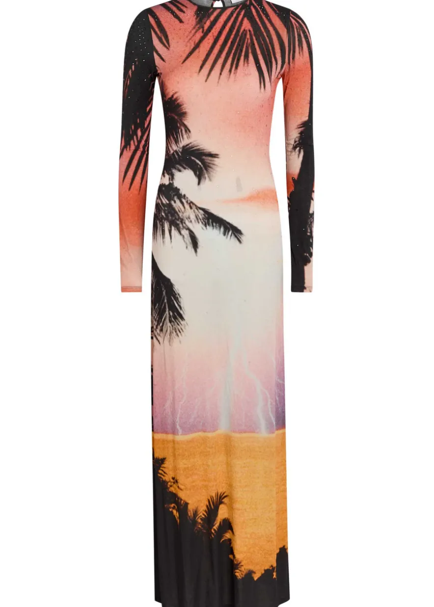 Printed embellished stretch-jersey maxi dress