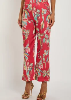 Printed flared-leg satin trousers